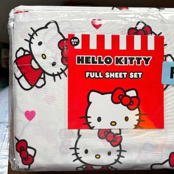 Hello Kitty FULL Size RED HEARTS AND BOWS Cotton Sheet Set (all cotton)
